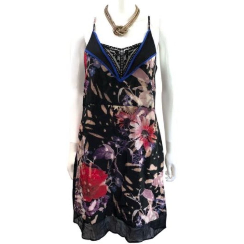 Free People Printed Floral Black Slip Lace Dress